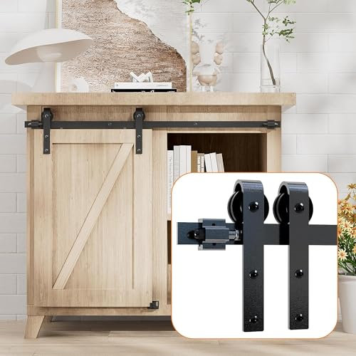 CCJH 60CM/2FT Mini Rail Porte Coulissante kit de Quincaillerie Suspendue Interieur pour Meuble TV à Porte Simple Petite Armoire (Cabinet is not included)