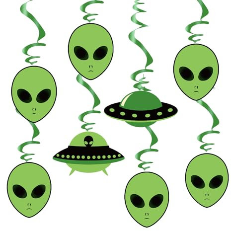 Alien Deko Spiralen 8 Stk. Luftschlangen UFO Party Dekoration Alien Geburtstag Folienspiralen