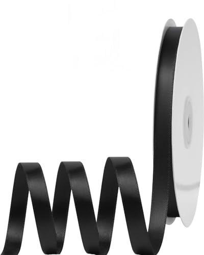 92m ruban de Satin Noir Fin 6mm, Ruban Cadeau Emballage, Nœuds pour Mariage, Tissu Couture, Noel, Artisanat Voitures Gâteau Décoration Maison