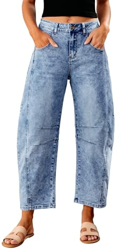 GRAPENT Womens Clothing Baggy Jeans High Waisted Jeans for Women Tummy Control Balloon Pants Women Jean Trousers High Waisted Color Reef Blue Medium Size 8 Size 10