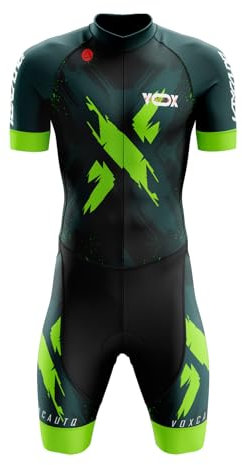 VOXCAUTQ Triathlon Anzug Herren Einteiler Kurzarm - Skinsuit Radtrikot mit dickem Sitzpolster,3 Taschen,Atmungsaktiv Schnell Trocknend für Schwimmen,Radfahren,Laufen (Typ-4,L)