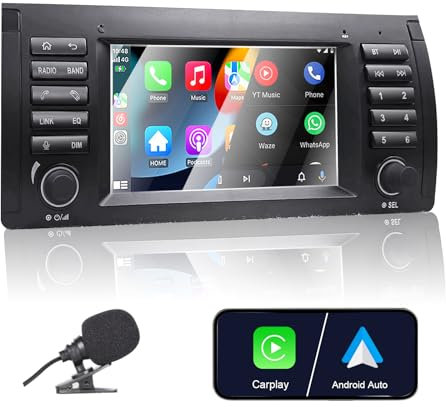 Liulbobu Autoradio für BMW E39 E53 5er X5 M5 Kompatibel Wireless Apple Carplay & Android Auto, 7 Zoll Radio mit Touchscreen/Bluetooth/FM/AM/USB/DSP/RDS/Mirror Link