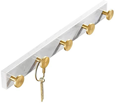 GOOPEEG Porte Manteau Mural Patère en Marbre avec 5 Crochets Porte-Manteau Et Chapeau Moderne Mural Belle Entrée Cintre Chambre Et Salle De Bain Crochets Muraux (Color : White, Size : 43 * 5cm)