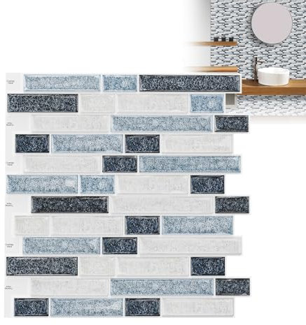 XMTECH 10 Stück 3D Fliesenaufkleber 30 * 30 cm,Badezimmer Fliesenfolie Mosaik-Blau-Weiß Fliesensticker für Bad Küche, Selbstklebend Wandfliesen Dekor, PVC Metro Fliesen Selbstklebend Fliesendekor