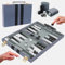 Backgammon Koffer, Tlater 15 Zoll Backgammon Spiel für 2 Spieler, Backgammon Reise mit Kunstlederkoffer für Erwachsene, Tragbares und Reisefreundliches, Blau-grau