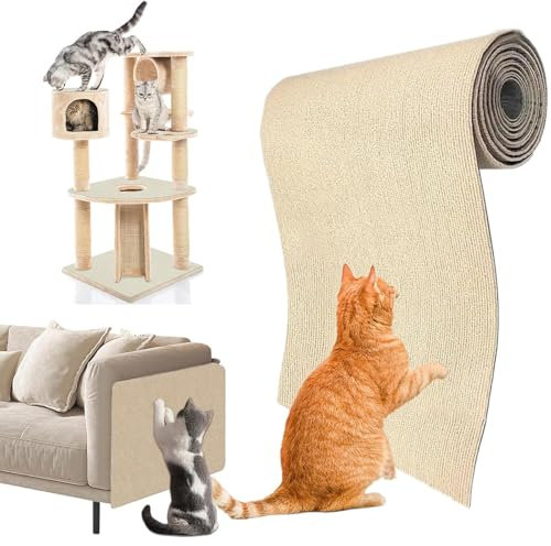 Anti-Scratch Furniture Protector - DIY Self-Adhesive Cat Scratch Mat, 30 x 100cm, Trimmable for Sofa, Couch, Corners, Wall with 1 Scissors (Off-White)