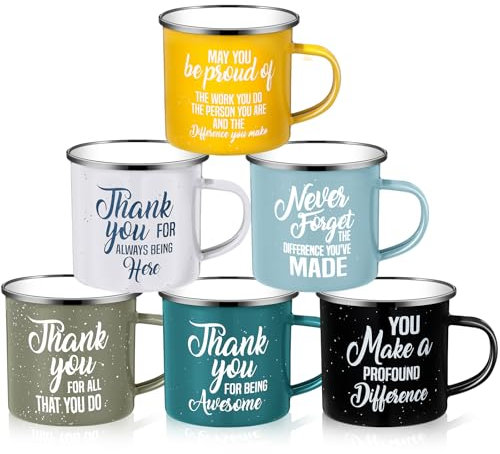 Geiserailie 6 Pcs Thank You Gifts 12 oz Coffee Mugs for Colleagues Employee Appreciation Gifts Bulk Enamel Coffee Mugs for Men Women Staff Coworkers Teacher Friends Christmas
