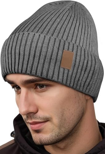 Dunkelgrau Wintermütze Herren Damen, Warme Mütze Herren Winter Strickmützen für Herren, Haube Herren Winter Mützen Männer, Outdoormütze Radmütze Skimütze Herren Geschenke für Männer Weihnachten