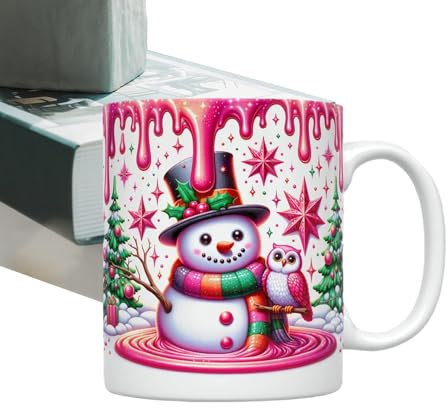 Taza de chocolate caliente de Navidad, taza de cerámica con muñeco de nieve, patrón de efecto visual, taza de agua con leche y chocolate caliente para el hogar