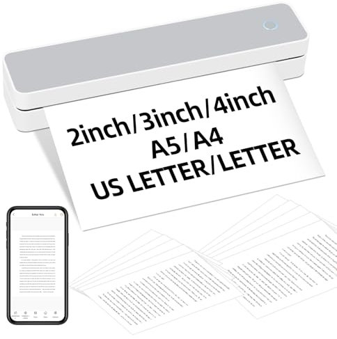 ATOMUS Impresora térmica A4 Impresora portátil Bluetooth inalámbrico 200dpi Impresora térmica K200 Impresora térmica pequeña para teléfonos móviles y computadoras, con 10 Hojas de Papel térmico A4