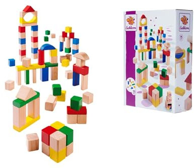 Eichhorn – 75 Bunte und naturfarbene Holzbausteine, fördert Feinmotorik und Konzentration, pro Stein 25mm groß, aus 100% FSC zertifiziertem Buchenholz, ab 1 Jahr