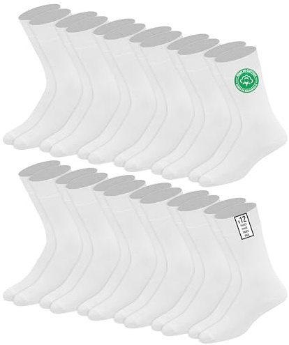SOXCO Lot de 12 paires de chaussettes homme | Chaussettes habillées mi-mollet riches en coton | Tissu respirant idéales pour le travail et le quotidien | Noir, Blanc, Gris, Bleu Marine