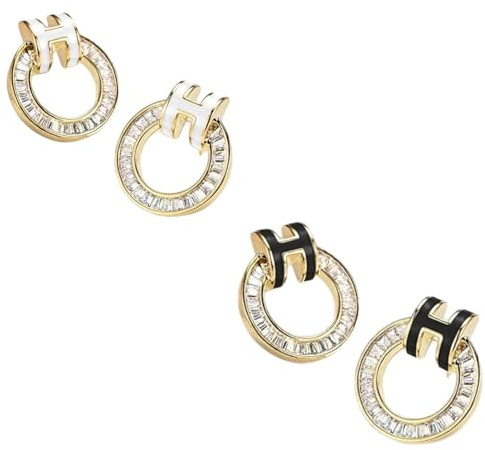 HYHJYMG Designer 18K Gold plattiert hypoallergene Ohrringe für Frauen | Einzigartiger zierlicher Frauenschmuck mit kubischen Zirkonia -Alphabet -Anhängern | Hochzeits- und Geschenk-fähige Trendige