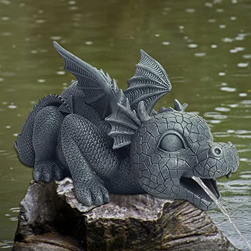 VAVPUP Garten Figuren Deko,Drachenbrunnen Statue aus Kunstharz, Realistische Drachenfigur mit Wasserspeier,ideal für Garten,Hof,Teich und Pool Deko,Geschenke für Familie,Freunde(Stil 1)