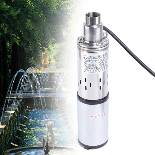 Levkitch Bomba para pozos profundos, 8 cm, CC 48 V, 280 W, bomba sumergible de 16 L/min, altura máxima de extracción de 60 m, bomba de agua para riego, suministro de agua y drenaje