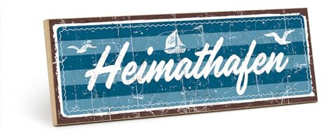 TypeStoff Holzschild mit Spruch – HEIMATHAFEN – im Vintage-Look mit Zitat als Geschenk und Dekoration - HS-00537