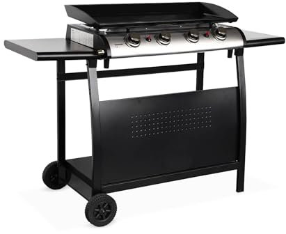 Alice's Garden - Plancha au gaz 4 brûleurs sur Chariot - Porthos - 10kW. plancha à gaz avec desserte Cuisine extérieure. Plaque émaillée. INOX. Barbecue