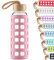 Cleesmil Sport Bouteille en Verre, Gourde Verre sans BPA avec Manchon en Silicone et Couvercle en Bambou 1000 ML (Rose)