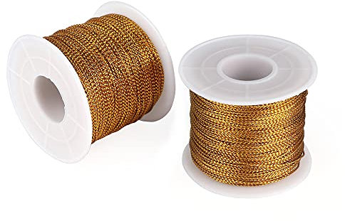 jijAcraft Golddraht Metallic Gold Schnur 100 Meter 1mm Dicke für Weihnachtsdekoration, Schmuck, Geschenkverpackung, Kreative Freizeit (2 Stück)