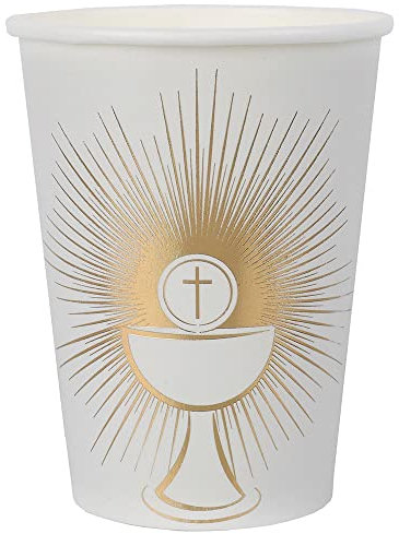 Santex - 10 GOBELETS Communion Carton 7.8X9.7CM Blanc Or