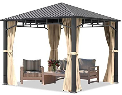 TOOLPORT Gartenpavillon 3x3 m Stahldach Hardtop 4 Seitenteile in Champagner, Pfosten 9x9 cm