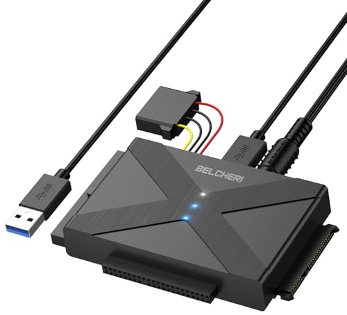 Belcheri USB 3.0 to IDE and SATA Adapter, External Hard Drive Adapter for Universal 2.5 or 3.5 inch SATA or IDE HDD SSD Hard Drive Disk, SATA Converter with 12V Power Adapter