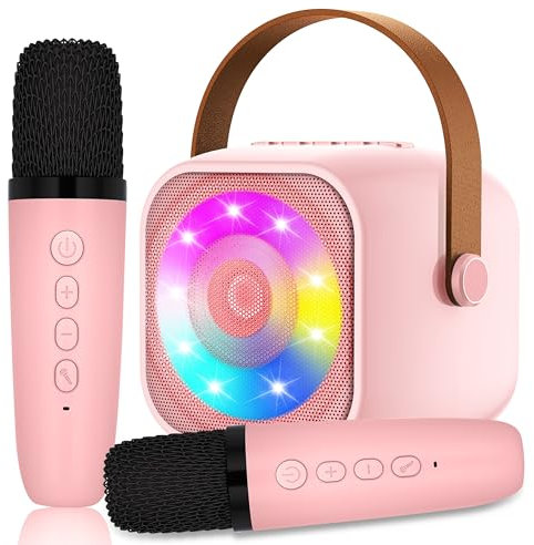 micqutr Karaoke Machine for Kids, Mini Karaoke Machine with 2 Wireless Microphone, Portable Bluetooth Speaker with LED Lights, Best Birthday Gift Toys for Girls and Boys
