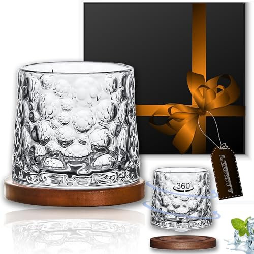 LIBRNTY Drehbare Wassergläser,Whiskey gläser 280ml,Mit Untersetzer 360°Whiskygläser geeignet für Bars/Familienfeiern/Geburtstagsfeiern/Weihnachten,Sehr beliebtes Geschenk/Weihnachtsgeschenke (B002)