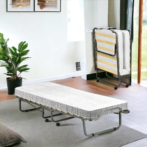 Talamo Italia - Klappbett Vania, Feldbett mit 15 Latten, inklusive Matratze, platzsparendes Kinderbett, 100% Made in Italy, 80 x 190 x 39 cm