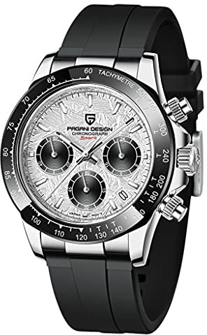 Pagani Design Klassische Quarzuhr für Herren, Japanisches Uhrwerk VK63, Keramik-Lünette, Edelstahl, wasserdicht, Business Sport, Chronograph Datum (Grau-meteorit-pd1664 Leder)