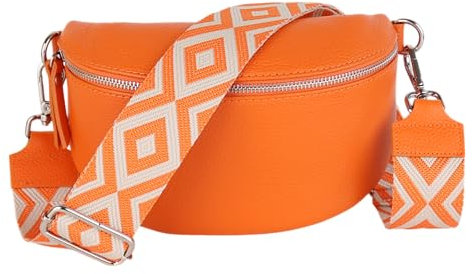 MIRROSI® Bauchtasche Damen, Echtleder, Made in Italy, Umhängetasche, Brusttasche, Crossbody Bag (1 Tasche & 2 Gurte) (Orange (Rhombus), Große Tasche (28x18x9cm))