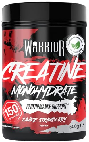 Warrior Creatine Monohydrate Powder 500g Pure Micronised (150 Servings) | 3g Creatine Per Serving, Flavoured Creatine Drink Mix, Vegan, Easy Dissolve, Strength & Recovery (Savage Strawberry)