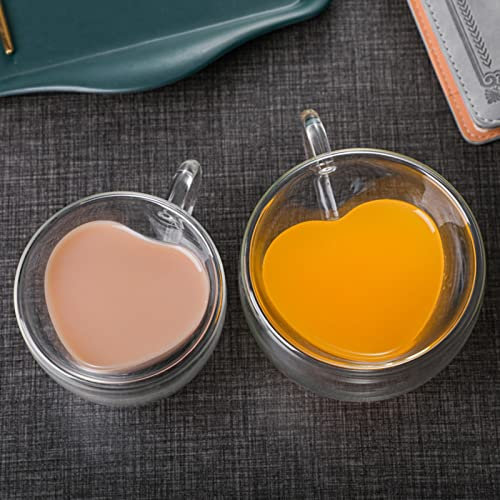 Tazze da Caffè in Vetro a Forma di Cuore a Doppia Parete Tazze da Tè Trasparenti Isolate con Manico Tazze da Caffè Espresso in Vetro Uniche per Caffè Cappuccino Latte Latte(2 pezzi/80 ml)