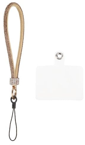 sourcing map 1 Pcs Universal Phone Lanyard, Detachable Wrist Strap Glitters with Phone Patches Luxury String Bling Phone Strap for DIY, Earbuds, Keychain, Coin Purse, Wallet, Gold