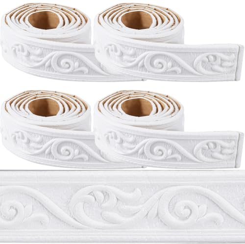 CRASPIRE 354 x 2in Crown Molding Peel and Stick Foam White Self Adhesive Flexible Trim 3D Sticky Vintage Decorative Wallpaper Border Wall Edging Foam Baseboard Mirror Border Wall Lines Hotel DIY Decor
