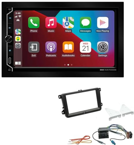ESX VMX700DAB 2-DIN Autoradio kompatibel mit Wireless Apple CarPlay Android Auto Bluetooth DAB+ passend für Volkswagen VW T5 Transporter 2003-2015 runde Ecken, schwarz ohne Canbus