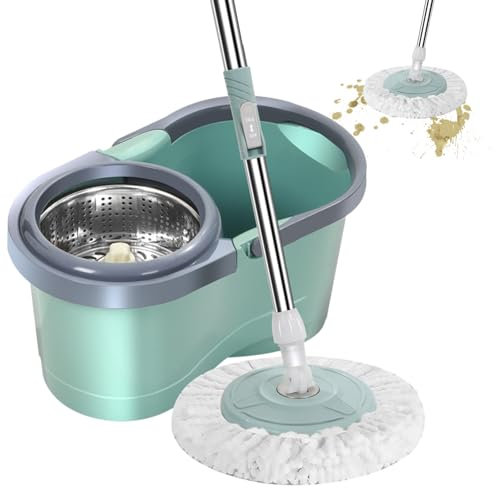 Vriusi Fregona rotativa para fregona giratoria automática, giratoria para limpieza en húmedo y en seco, cubo con ruedas para fregona para dormitorio, cocina, balcón, estudio, sala de estar