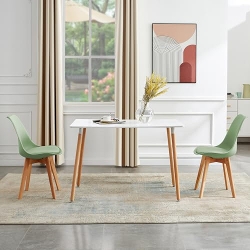 FURNITABLE Esszimmergruppe Esstisch mit 2 Stühlen Essgruppen, Rechteckig 110cm Küchentisch-Set und 2er Set Esszimmerstühle für Wohnzimmer Küche Büro (Weiß Tisch+2 Eiscreme-Grün Stühle)