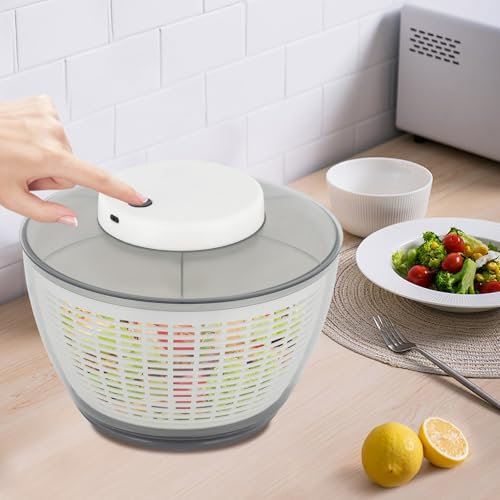 ieLsngai Centrifugador automático de ensalada, centrifugador de ensalada eléctrico de 4,75 l, para lavar y secar ensaladas, frutas y verduras