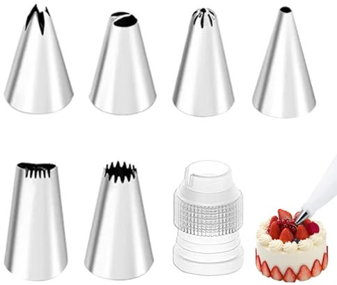 Lot de 6 douilles à douille en acier inoxydable compatibles avec poche à douille, grandes douilles à douille pour gâteaux, cupcakes, beignets, churros