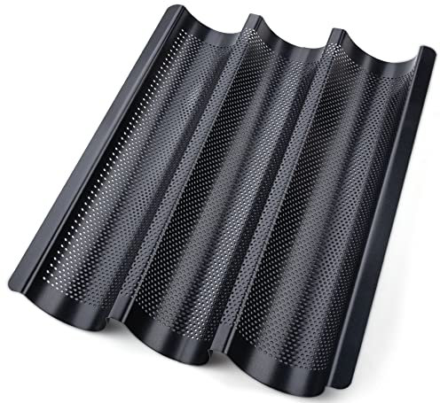 Generisch Baguette-Backblech, Baguetteblech für 3 Baguettes, Baguetteformen Zum Backen 38,5 x 28,5 cm, Baguetteform mit Antihaftbeschichtung, Backform Für Baguette, Baguette Blech Schwarz