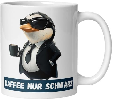 Momentals® Tasse | Pinguin & Spruch | Kaffee nur schwarz