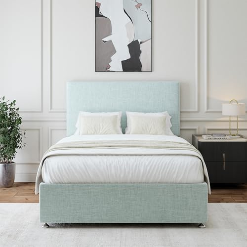 Bedmaster Linen Divan Bed Base With Storage And Plain Headboard - Colour And Size Options (Duck Egg 4 Drawer, King (U.K. Standard))