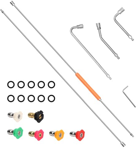 Diegimr Outils Nettoyage de Gouttières, Acier Inoxydable Nettoyeur Haute Pression pour Gouttières avec 6 Buses Nettoyeur Haute Pression Tiges Courbées à 30° 90° et 120° pour Fenêtres de Toit et Murs