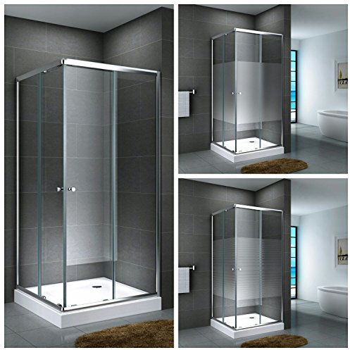 Duschkabine Eckdusche Duschabtrennung ESG Duschtasse Glas Quadrat Werra 14 cm, Größe:100 x 100 x 190 cm, Dusche_Amazon:Teilsatiniert | mit Duschtasse & Ablauf