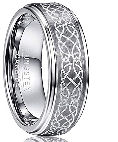 VAKKI 8mm Celtic Knot Tungsten Carbide Ring Matte Center Polished Step Edges Wedding Band Size L 1/2-Z+3