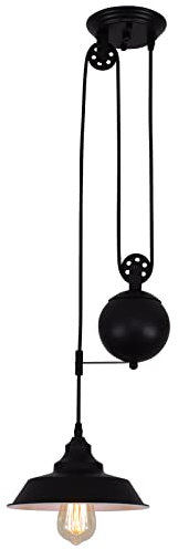 Ganeed Pulley Pendelleuchte, Höhenverstellbare Industrielle Riemenscheibenbeleuchtung, Rustikale Deckenleuchte Edison Island Lampe für Bauernhaus Esszimmer Küche Flur, Schwarz Glühbirne Steckdose
