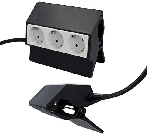 UNITEC 30893 Klemmsteckdose inkl. Zuleitung und Netzstecker | 3 Steckdosen | Klemmhalterung | Befestigungsclip | zweifarbig