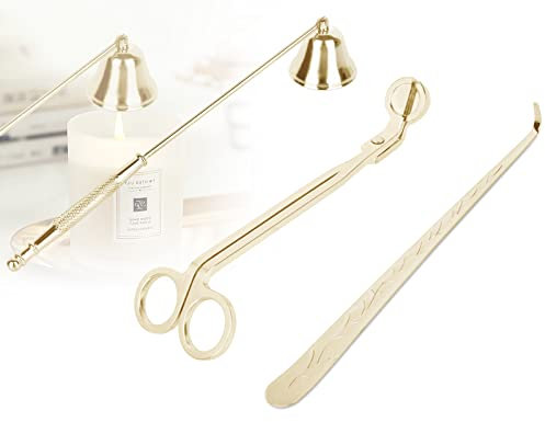 YURROAD 3-in-1 Kerzenlöscher, langer Griff, Kerzenlöscher, Kerzendocht, Trimmer, Kerzendocht, Docht-Docht-Set, Gold