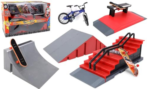 TROTTIFUN - Set mit 3 Finger-Skates, 4 Rampen und 1 Fahrrad - 031439 - Metall und Kunststoff - Skateboard - Finger - Kinder-Spielzeug - Geburtstag - Geschenk - Skateboard - Ab 3 Jahren